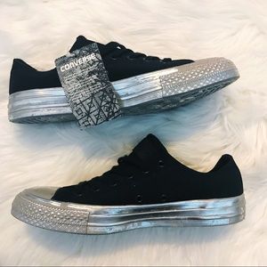 Metallic Silver Distressed Converse Sneakers